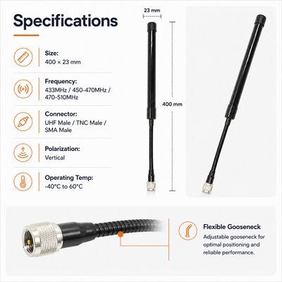 CS Antena táctica 433-510MHz Antenna de radio de dos vías de alta ganancia para UV-K5 UV-K58 UV-K6 y otras radios portátiles de dos vías