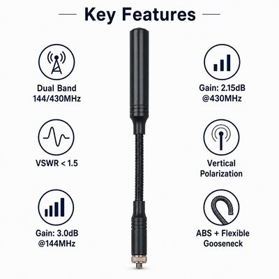 Antena Táctica Boomerang, Banda Dual 144/430MHz Antena Portátil de Radioaficionado con Interfaz SMA Opcional